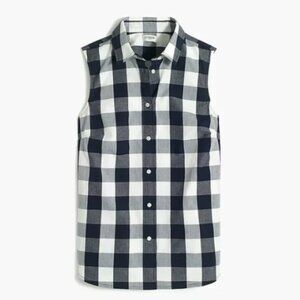J. Crew | Sleeveless Navy Blue White Gingham Buffalo Check Button Down Shirt